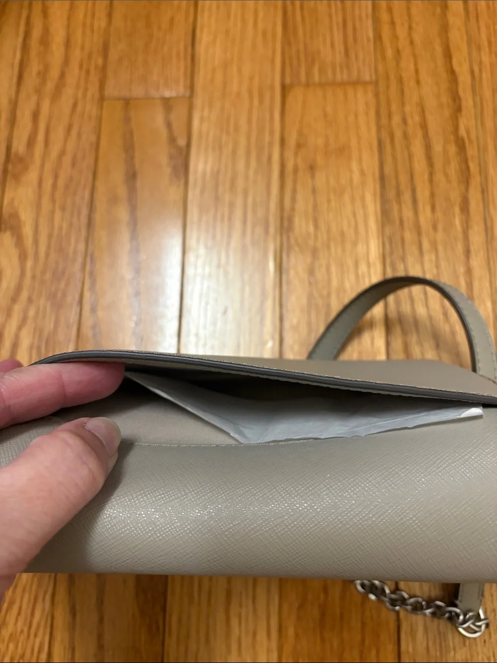 Tory Burch Light Gray Saffiano Leather Crossbody with Chain Strap
